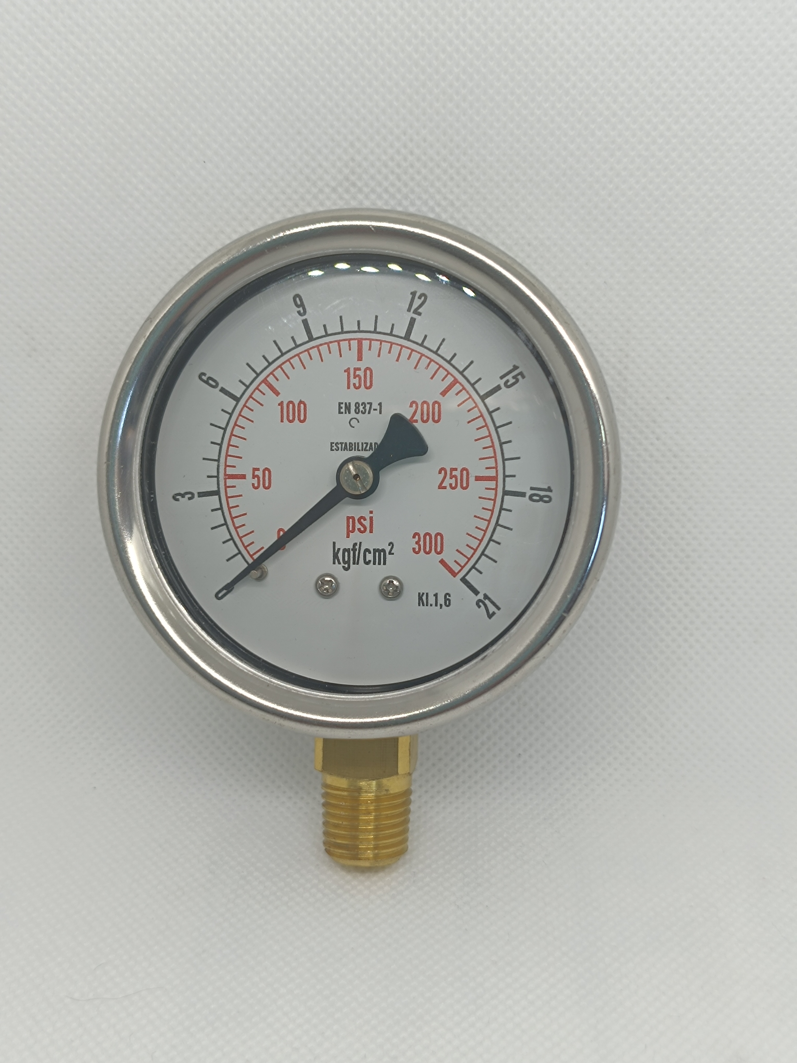 Manômetro 63mm - Reto - Escala 300 Psi x 21 Kgf/Cm² - Caixa em aço inox - int.em latão - Rosca 1/4 NPT