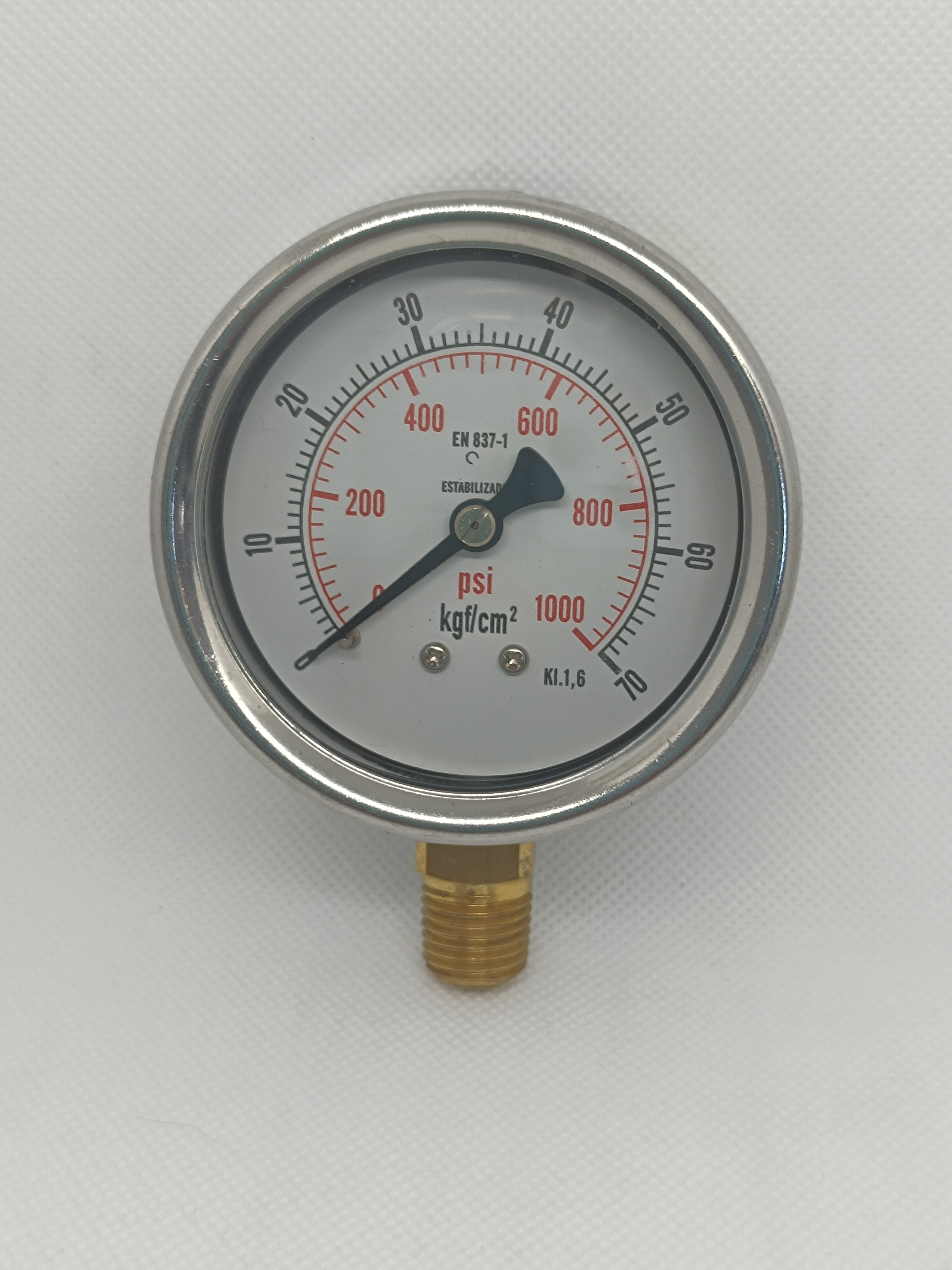 Manômetro 63mm - Reto - Escala 1000 Psi x 70 Kgf/Cm² - Caixa em aço inox - Int.em latão - Rosca 1/4 NPT