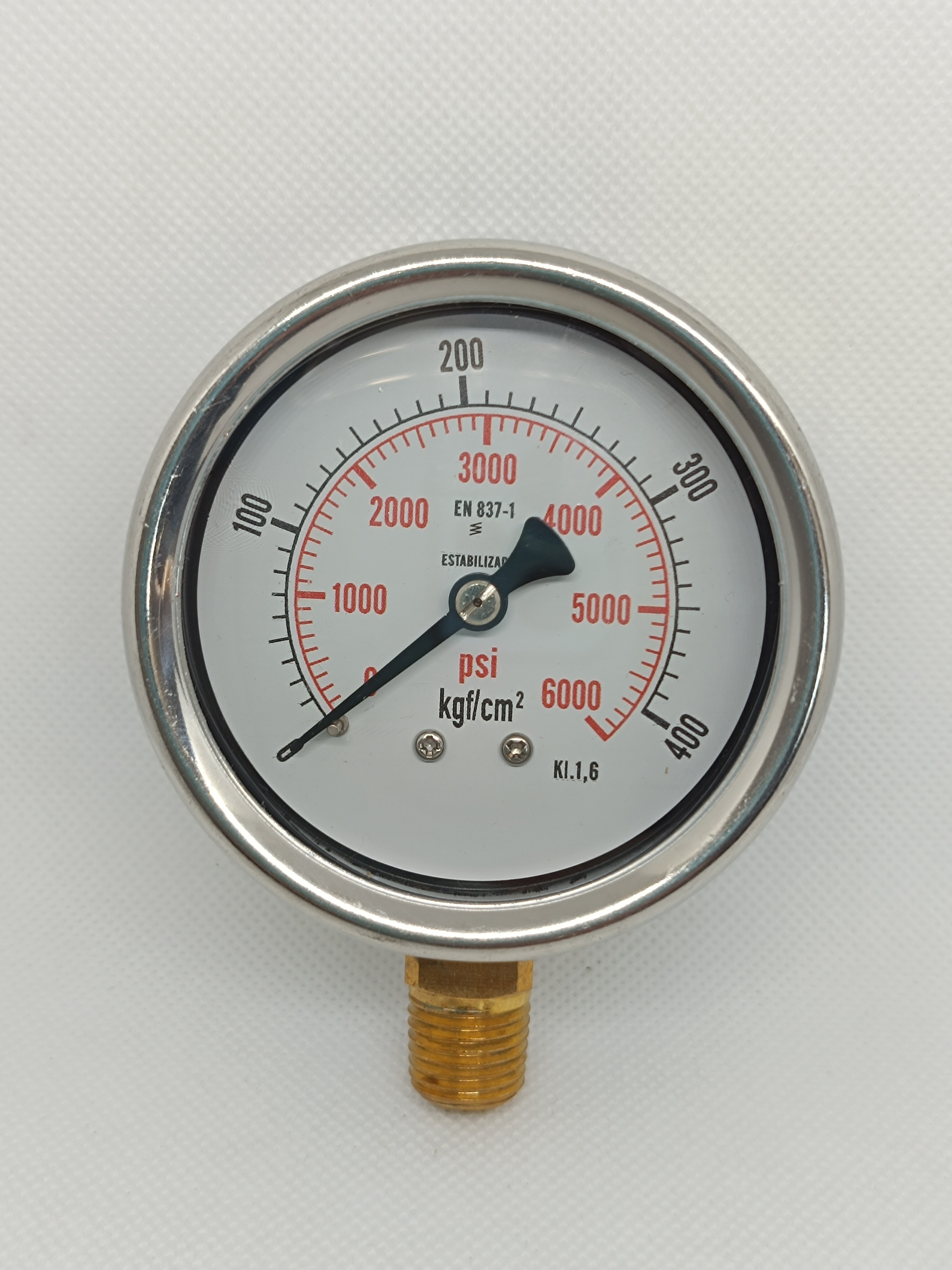 Manômetro 63mm - Reto - Escala 6000 Psi x 400 Kgf/Cm² - Caixa em aço inox - Int.em latão - Rosca 1/4 NPT