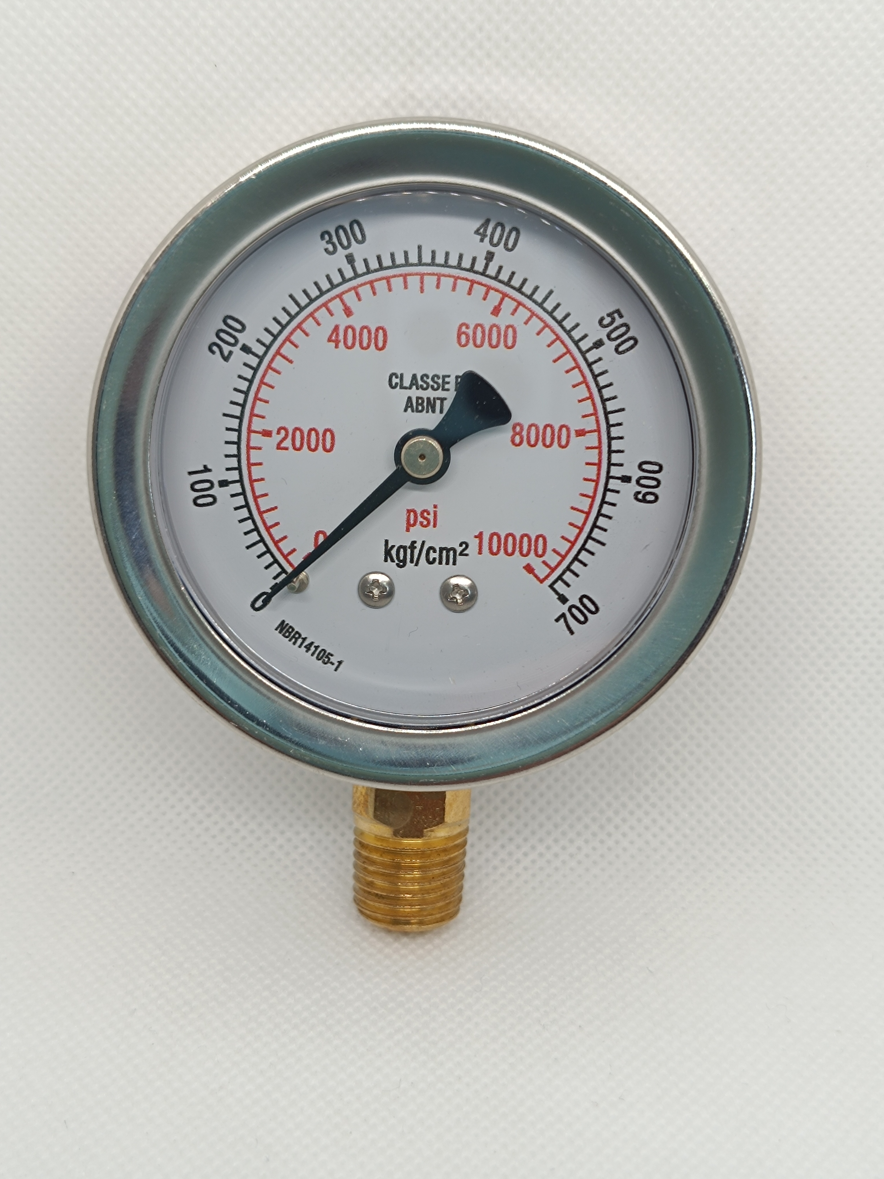 Manômetro 63mm - Reto - Escala 15000 Psi x 1000 Kgf/Cm² - Caixa em aço inox - Int.em latão - Rosca 1/4 NPT